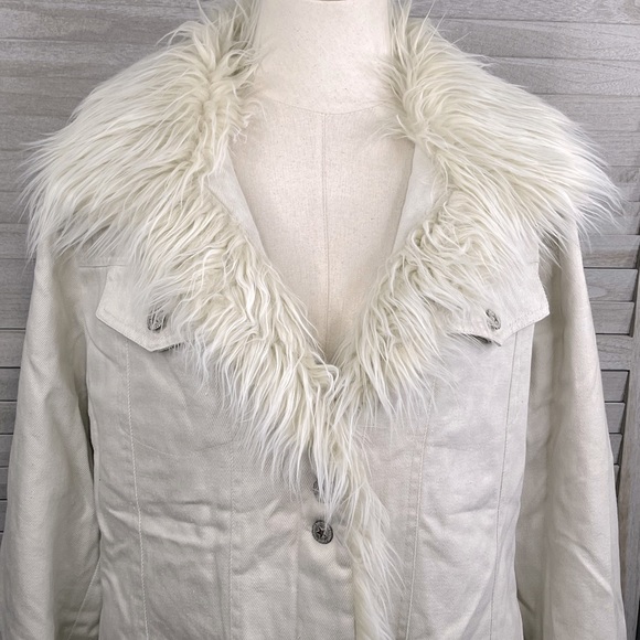 DONATELLA SPORT 80's Vintage Fur Lined Jean Jacket White-XL - Picture 2 of 6